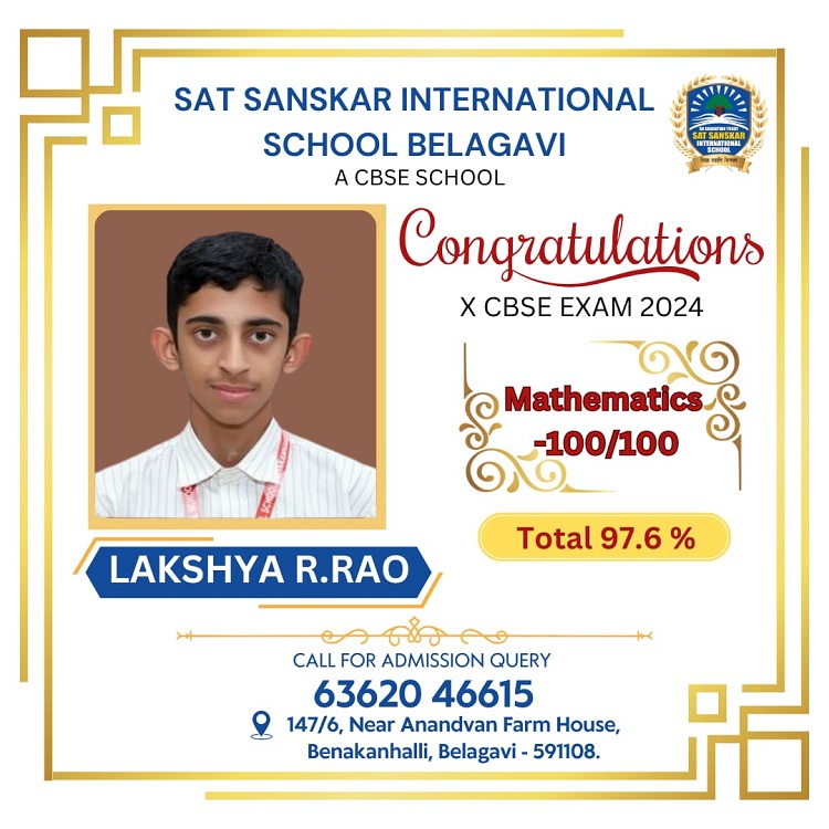 Lakshya Rao Mathematics 100/100 Marks Got X CBSE 2024